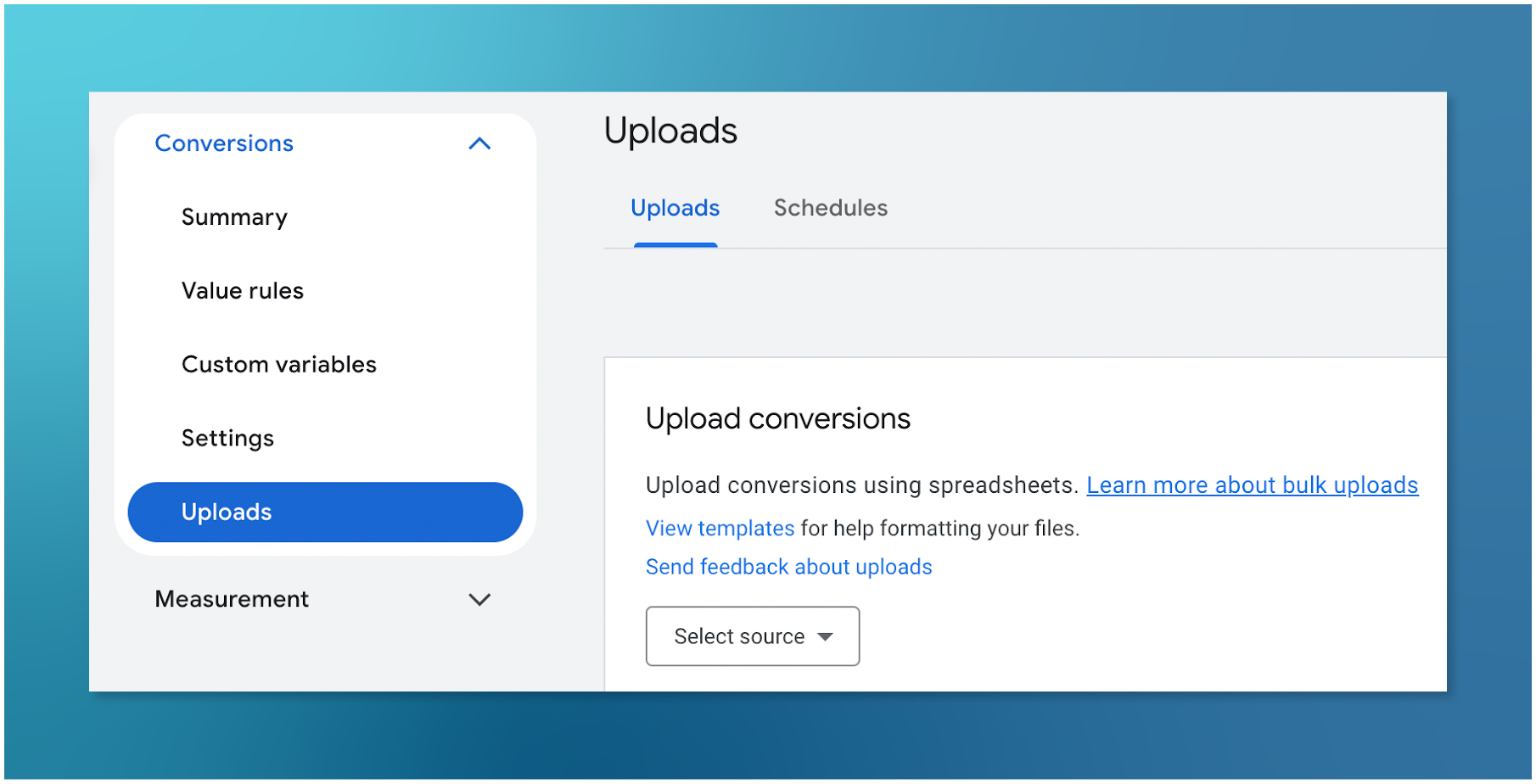 Screenshot of Google Ads dashboard with emphasis on uploading conversions using spreadsheets