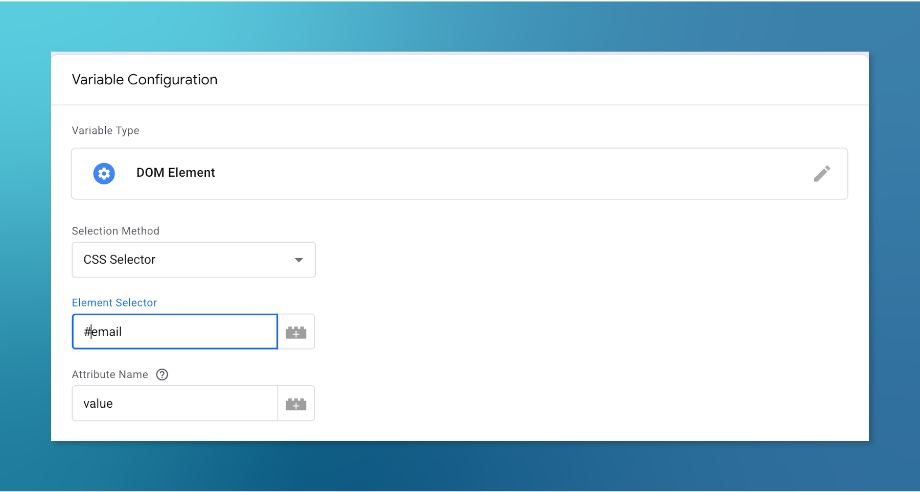 Screenshot of Google Ads Variable Configuration with emphasis on value in Attribute Name
