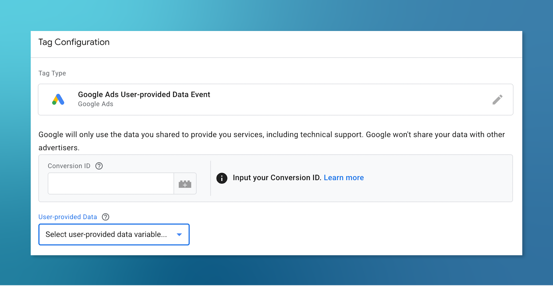 Screenshot of Google Ads dashboard Tag Configuration section