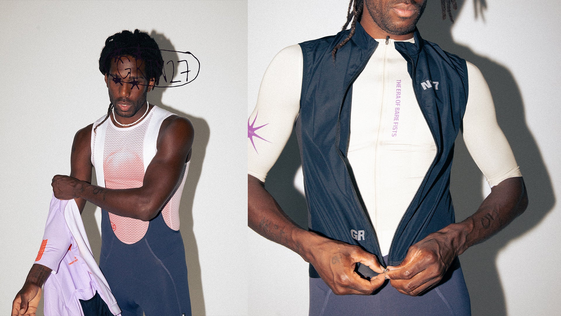 Man puts on cycling apparel