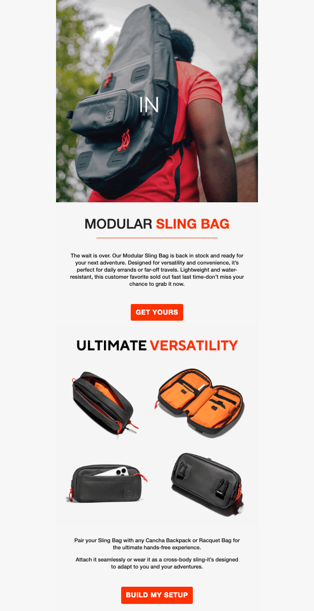 Screenshot of Cancha product marketing email.
