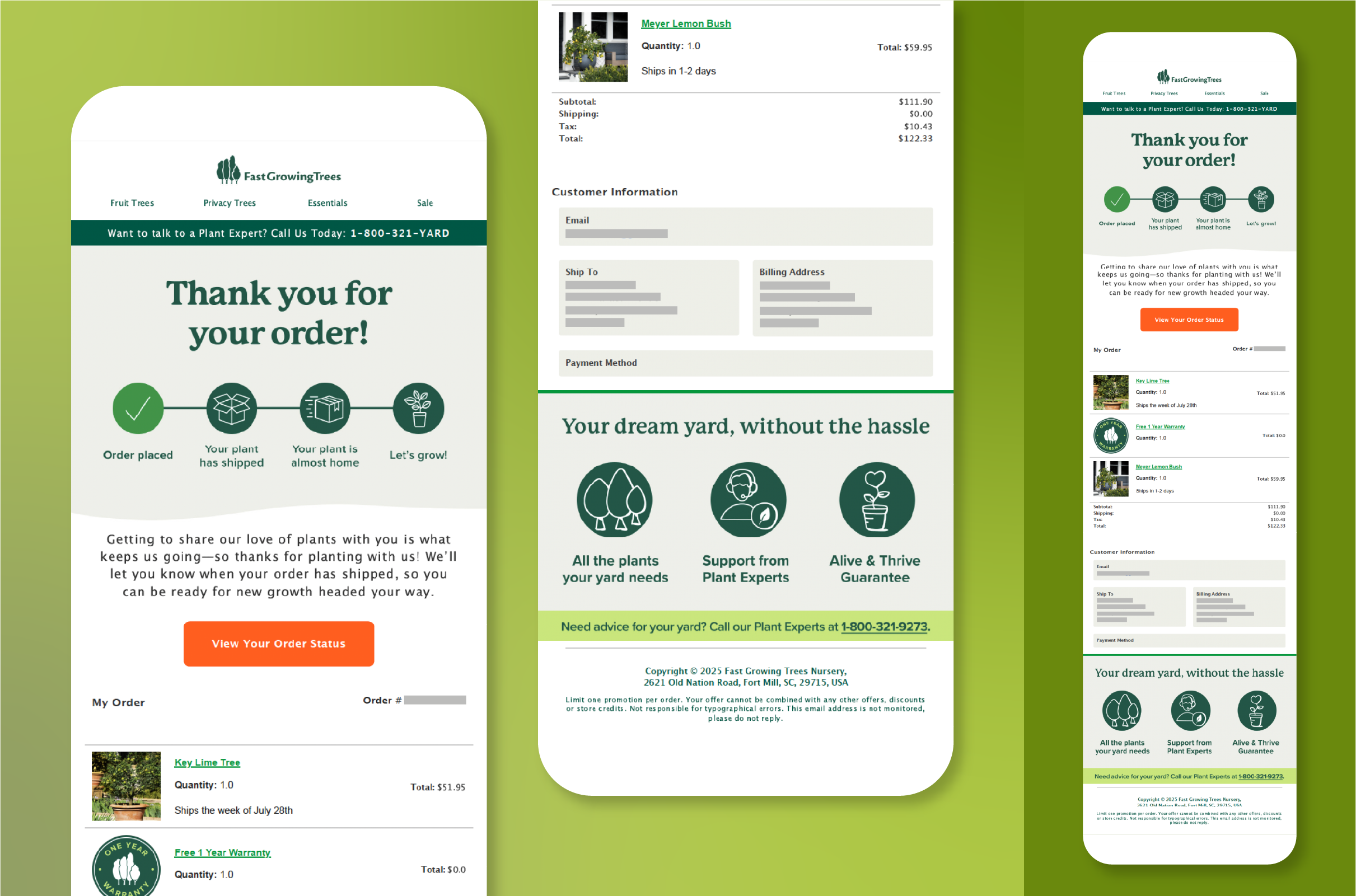 Screenshot of Fast Growing Trees order confirmation email.