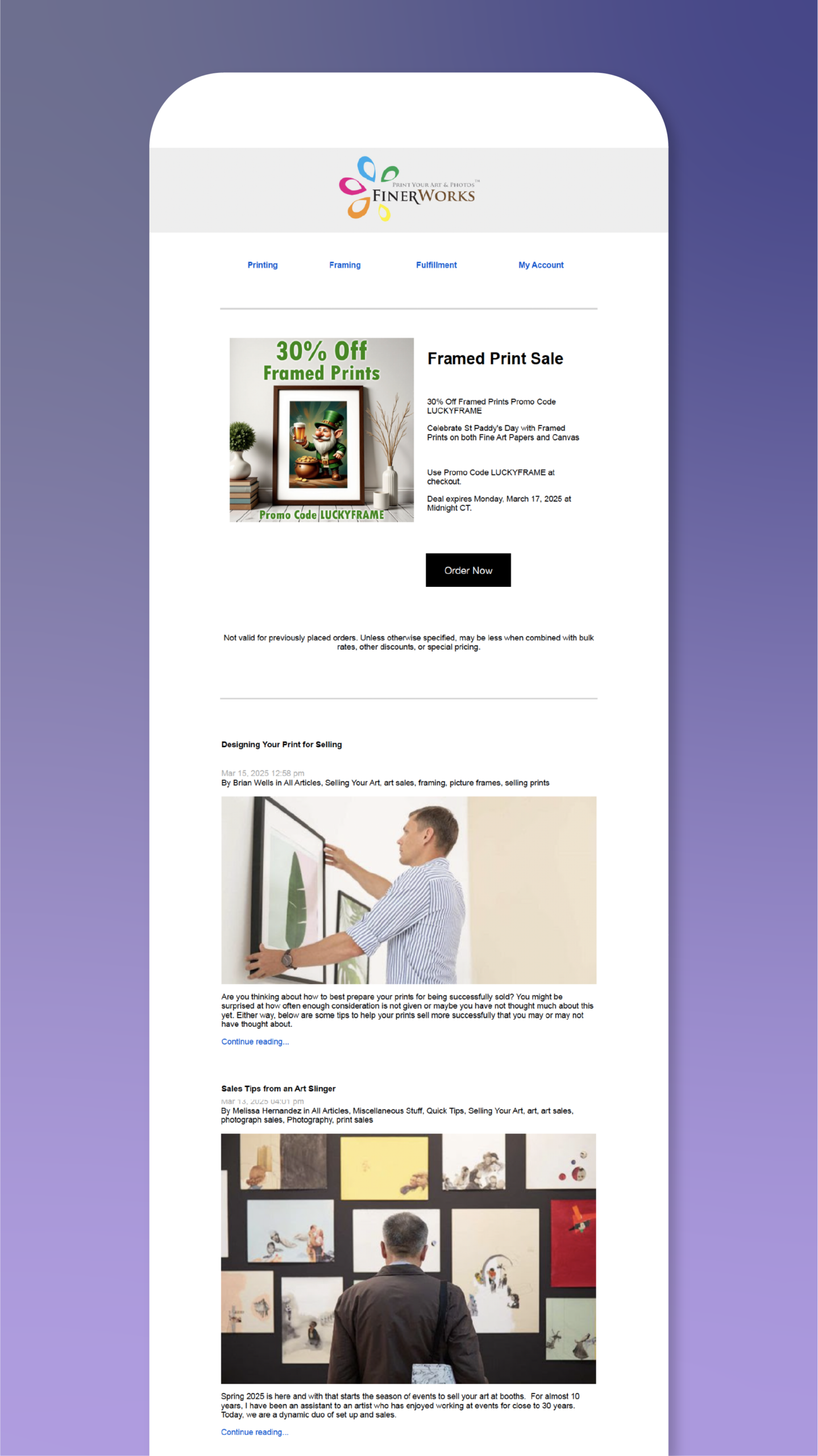 Screenshot of FinerWorks newsletter.