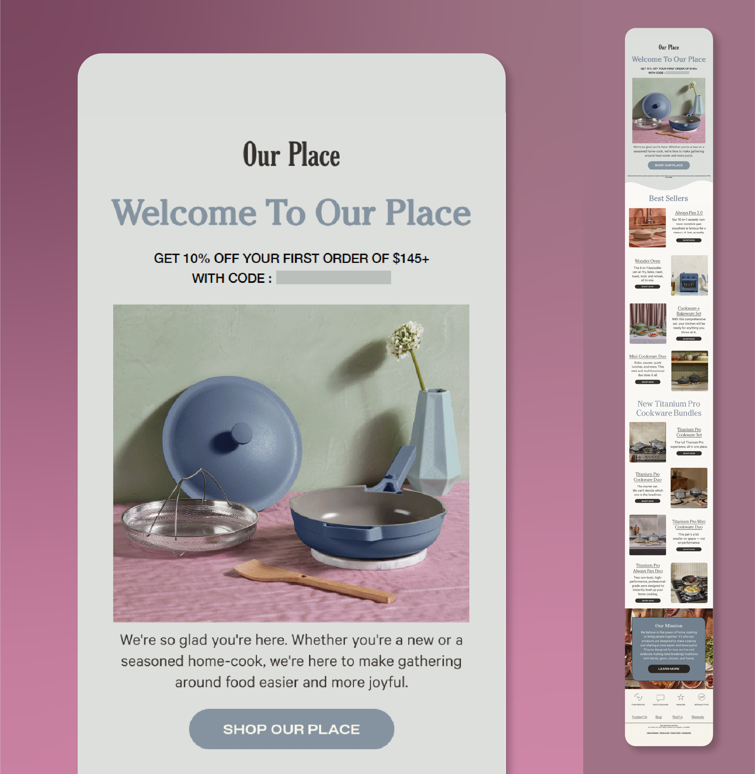 Screenshot of Our Place welcome email.