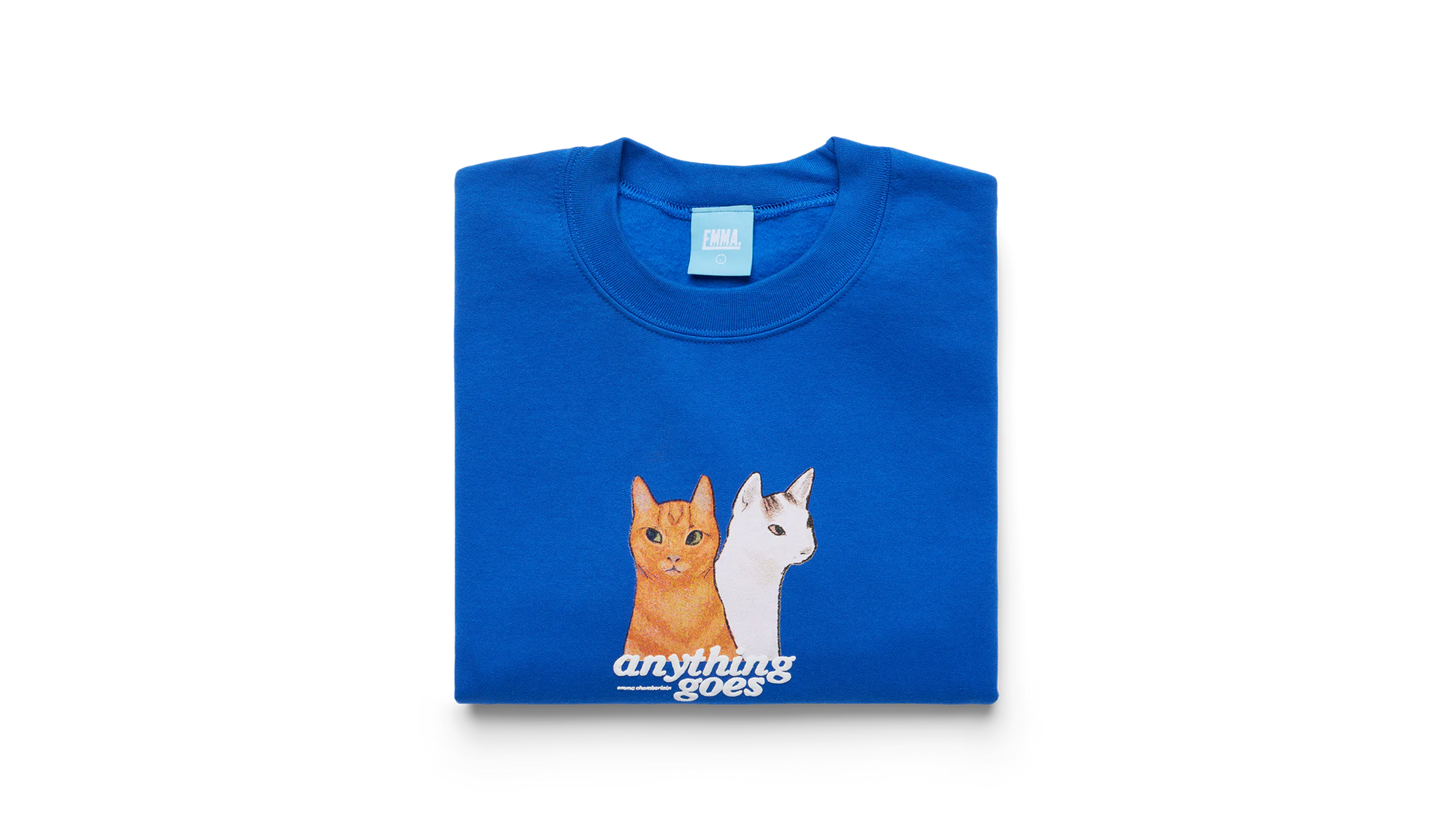 Anything Goes Cats Crewneck Sweatshirt with two cats.