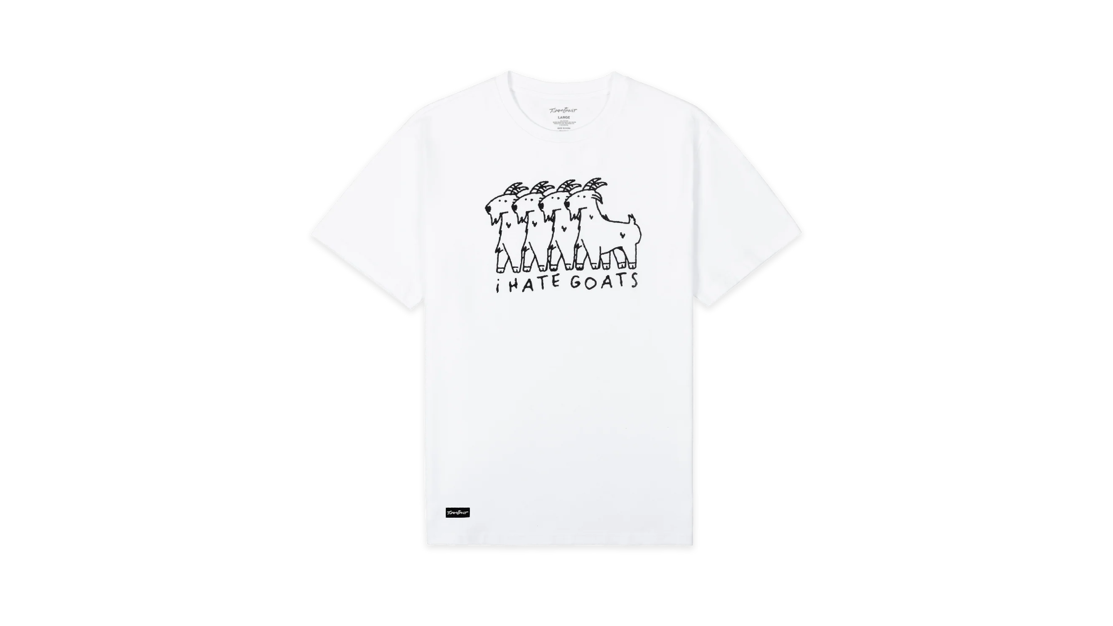 TommyInnit I Hate Goats t-shirt with four illustrated goats.